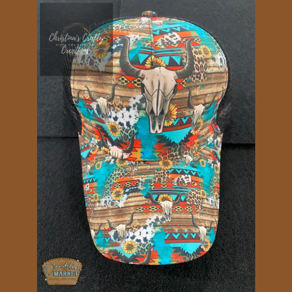 Women’s Print Hats --Includes patch of YOUR choice! - Bull