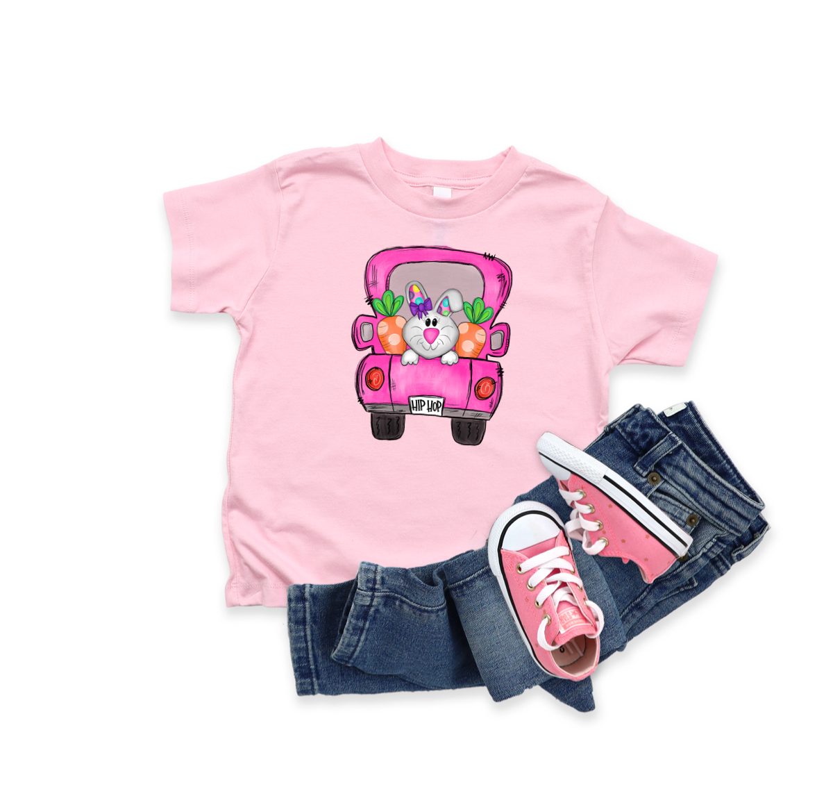 Pink Bunny Truck Pink Tee (Youth)