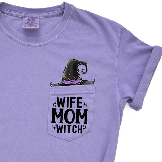 Wife Mom Witch Violet Pocket Tee