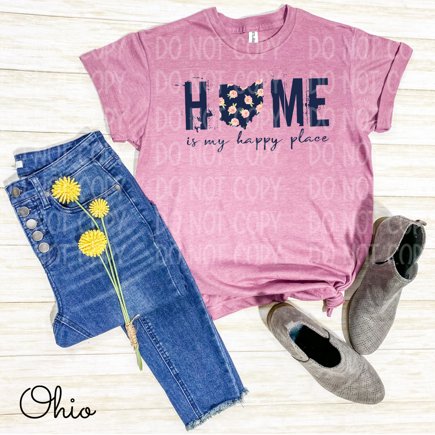 Home Is My Happy Place OHIO Heather Cassis Tee