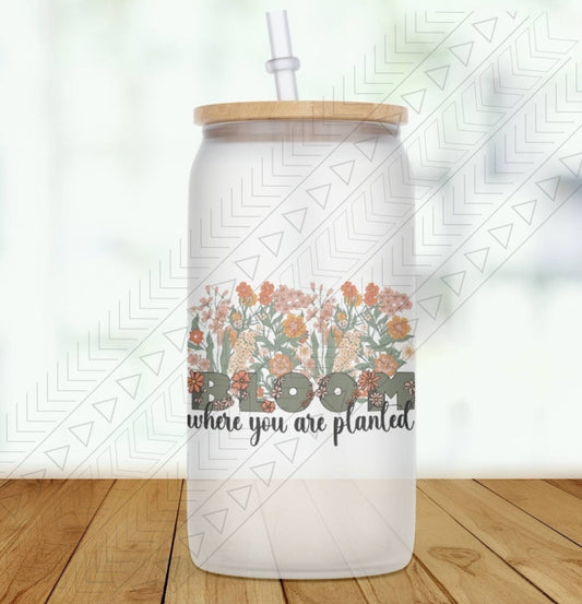 Bloom Where You Are Planted Glass Can (Boho Floral) Glass Can