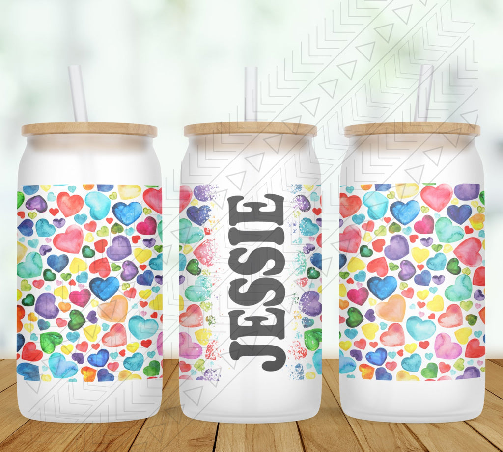 Colorful Hearts 2 Personalized Glass Can