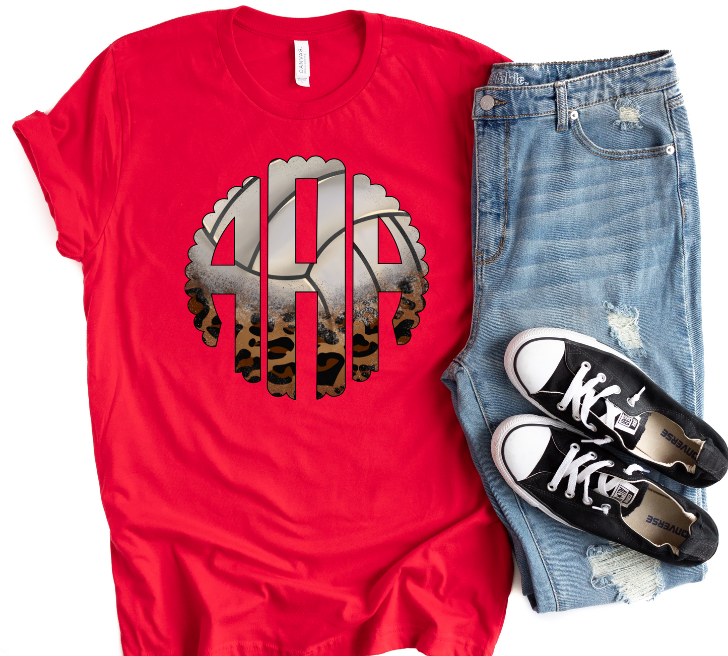Red tee Volleyball monogram ends 1/30