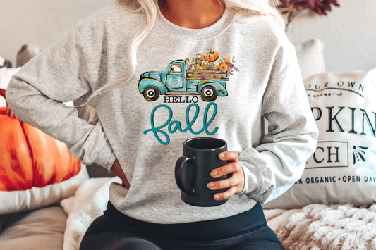 Hello Fall Truck Crew Sweatshirt (light grey)