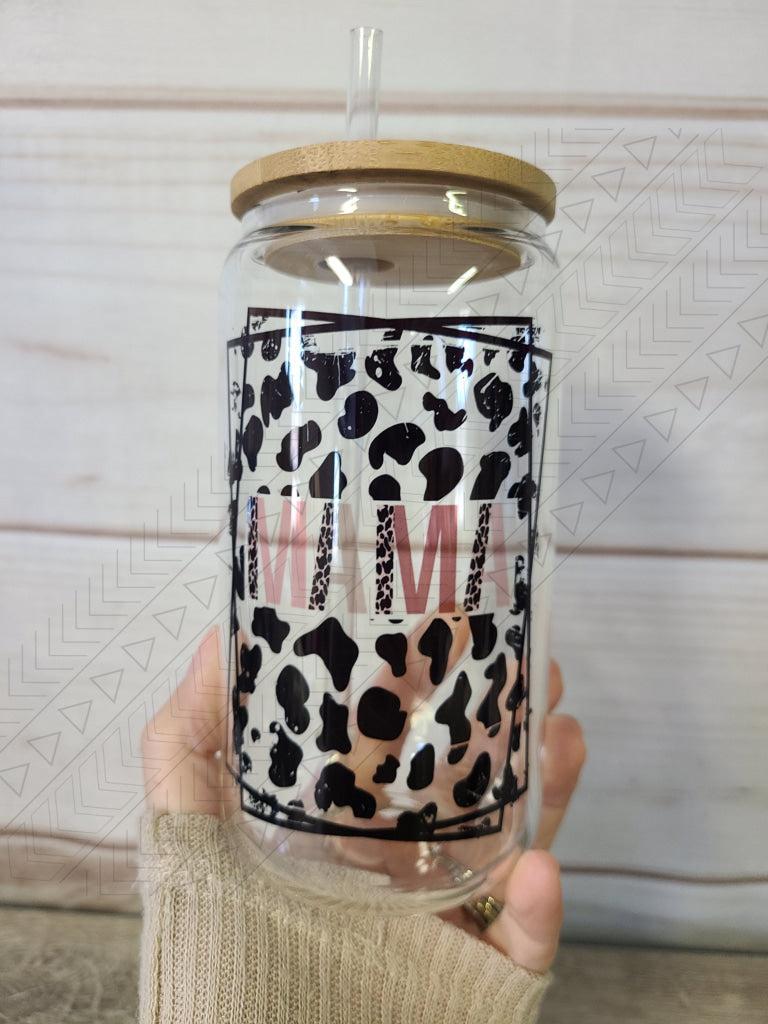 Mama Cow Print Glass Can