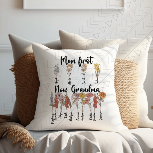 Mom First Now Grandma Birth Flower Pillow Cover Pillowcases & Shams