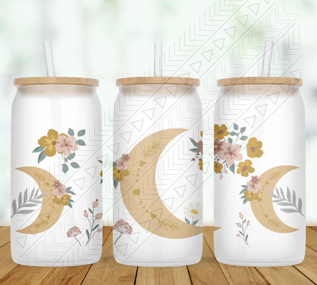 Moon Phase Floral Glass Can