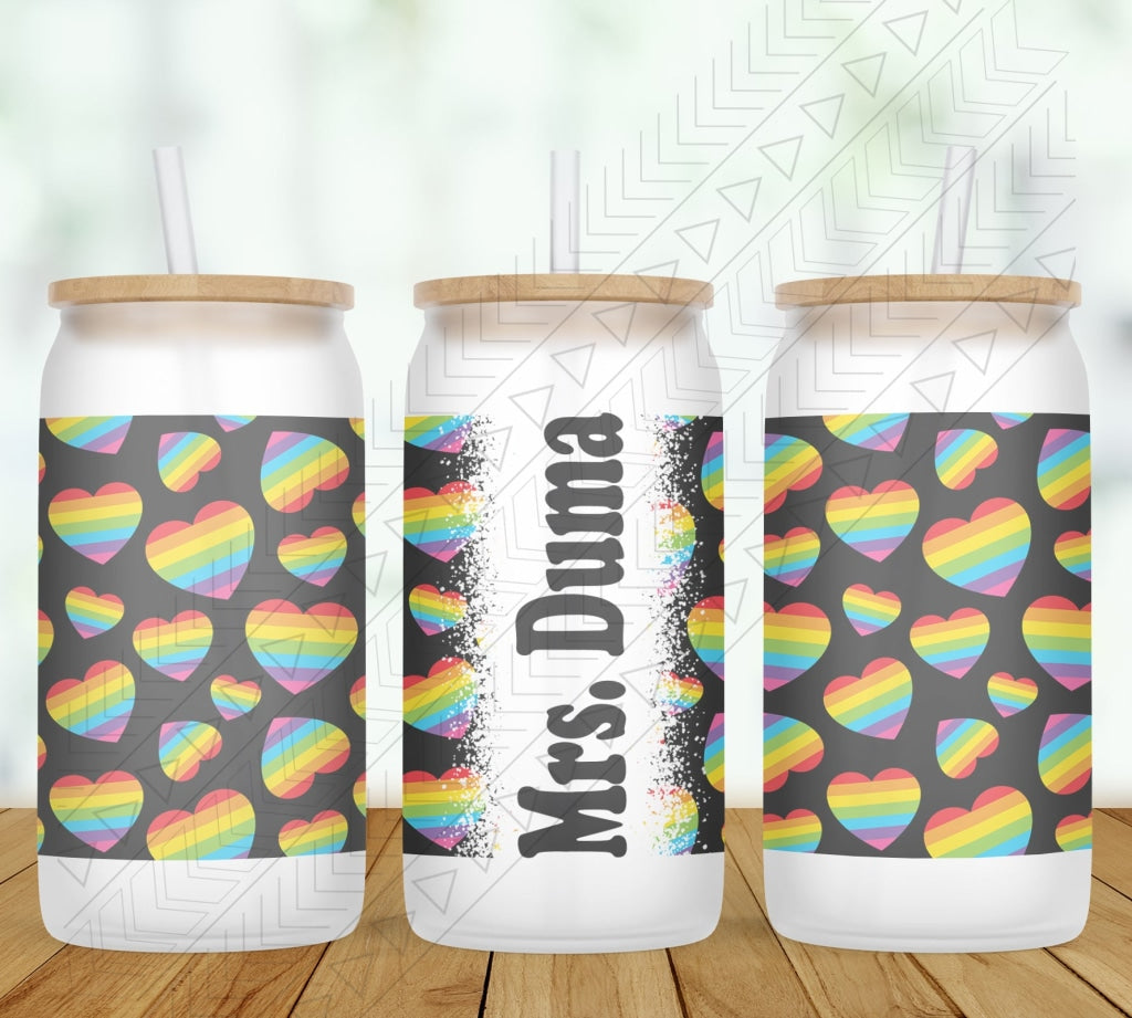 Rainbow Hearts Personalized Glass Can