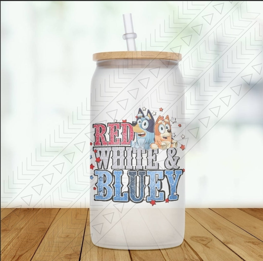 Red White Blue Dog Glass Can