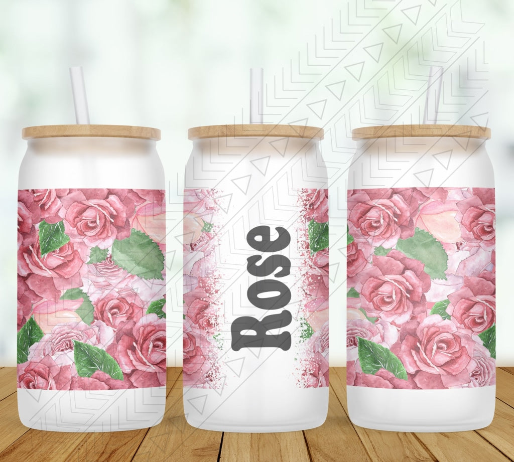 Rose Personalized Glass Can