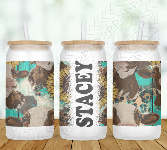 Western Cow Personalized Glass Can