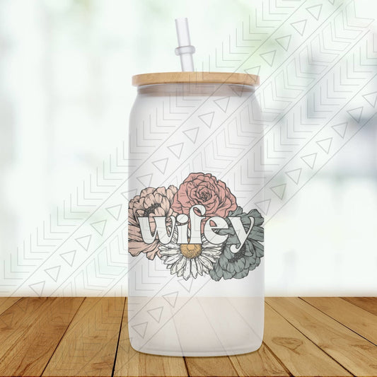 Wifey Floral Glass Can