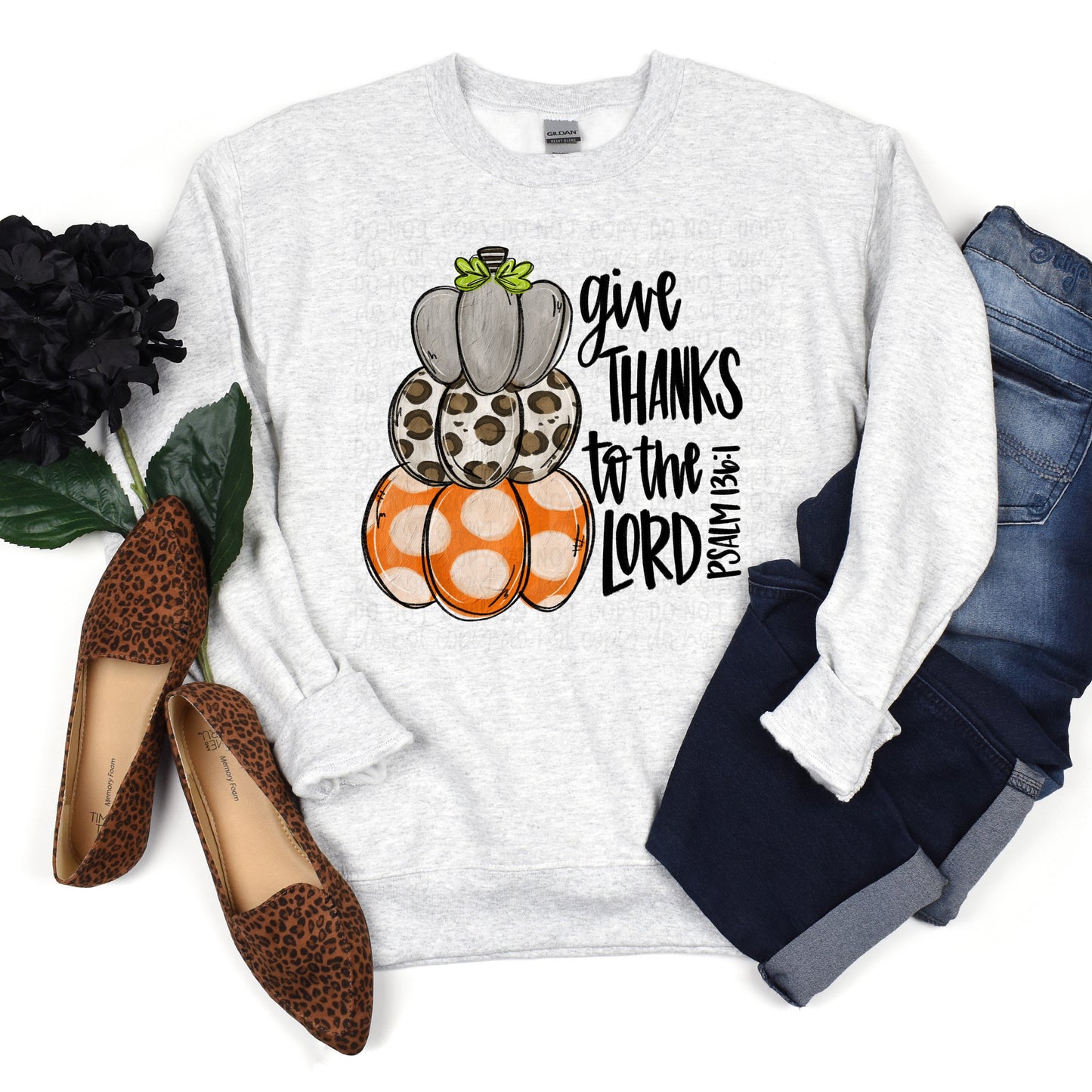 Give Thanks To The Lord Pumpkins Ash Grey Crew Neck Sweatshirt