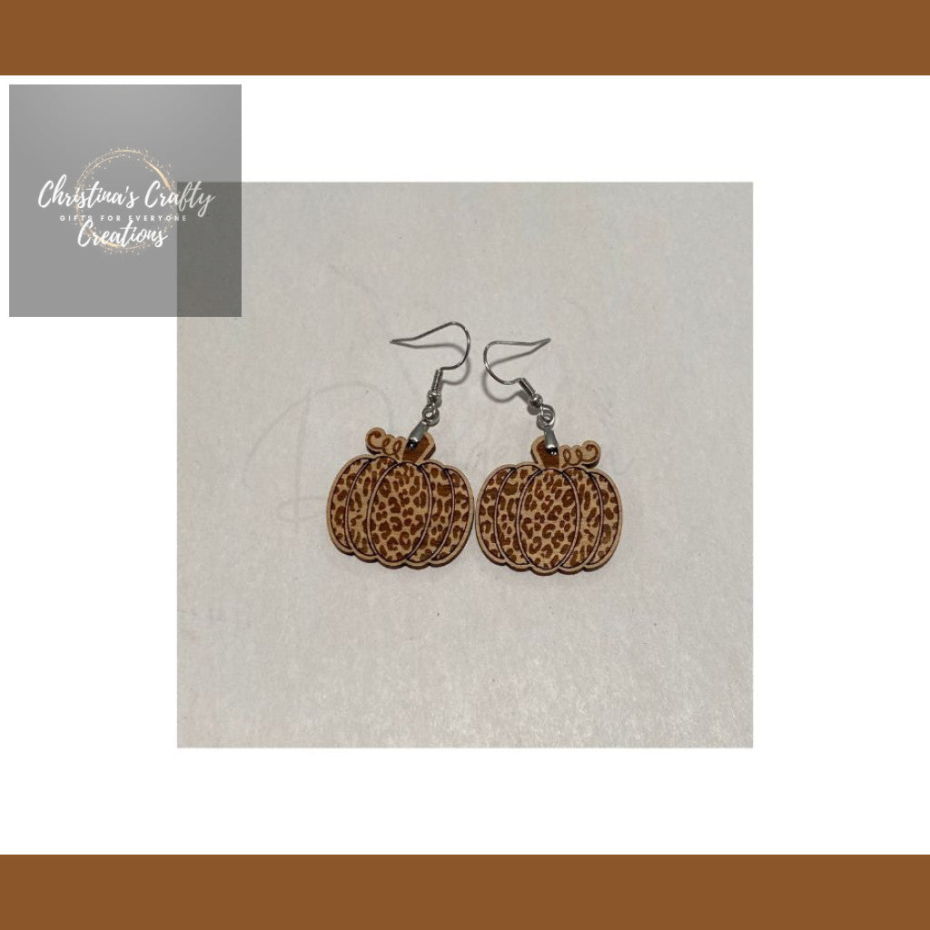 Leopard Pumpkin Wood Engraved Earrings --MOQ 6