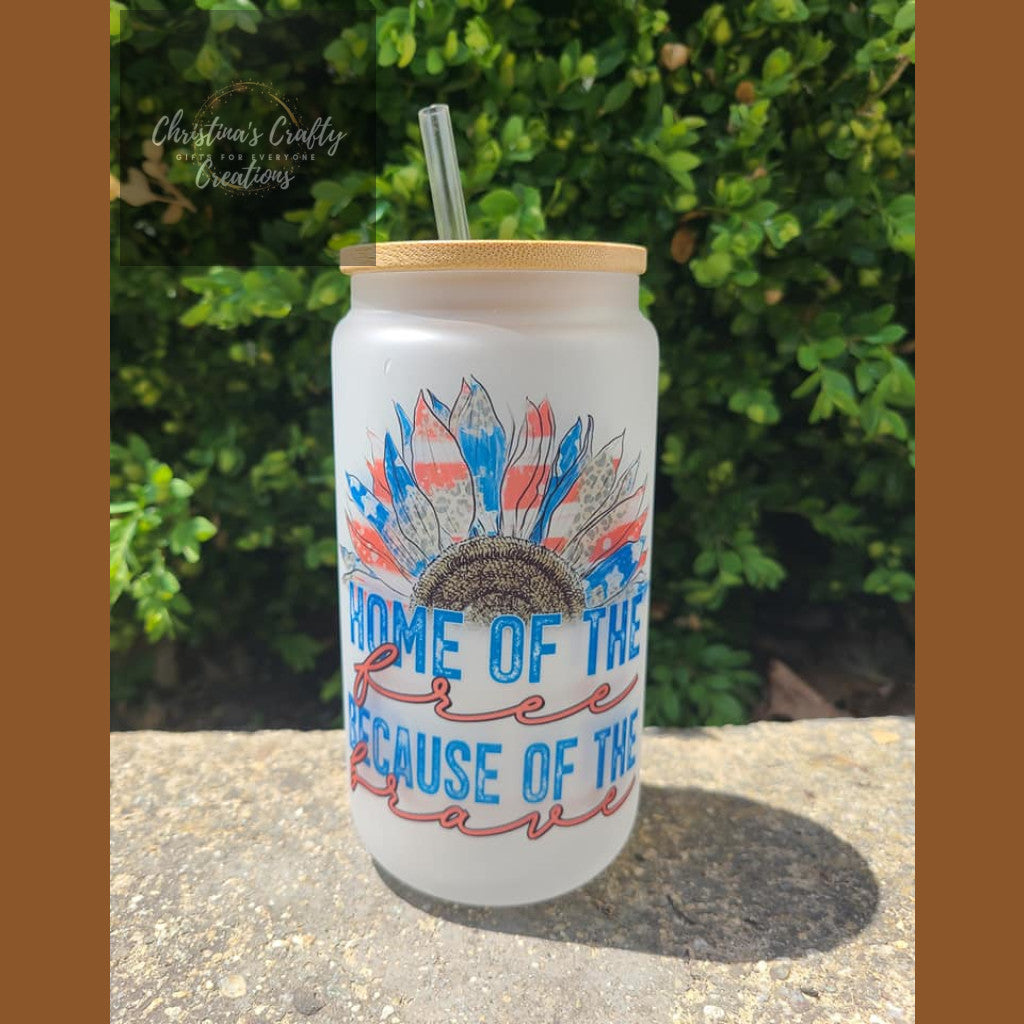 Patriotic Glass Can/Jars - Home of the Free because of the 