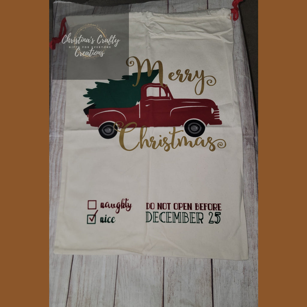 Santa Sacks Personalized with Names - Merry Christmas Truck 